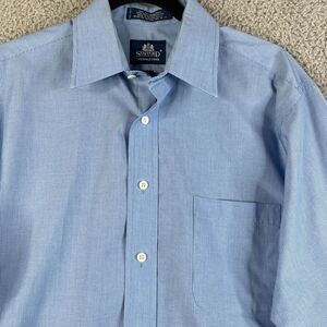Vintage Stafford Dress Shirt Men 15.5 32/33 Blue Pin Striped Wrinkle Free Pocket